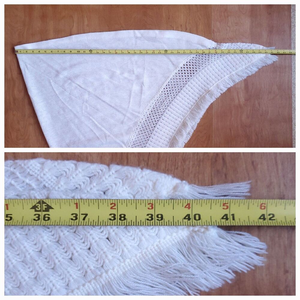 Vintage Glentex Shawl White Acrylic Triangle Wrap Grannycore Fringe Japan - Picture 7 of 8